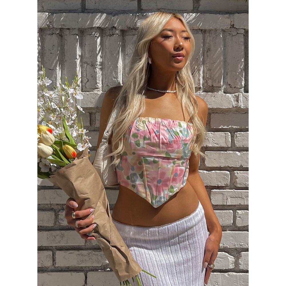 Princess Polly Honey Honey Strapless Corset Bustier Top Floral Size 8 Preowned